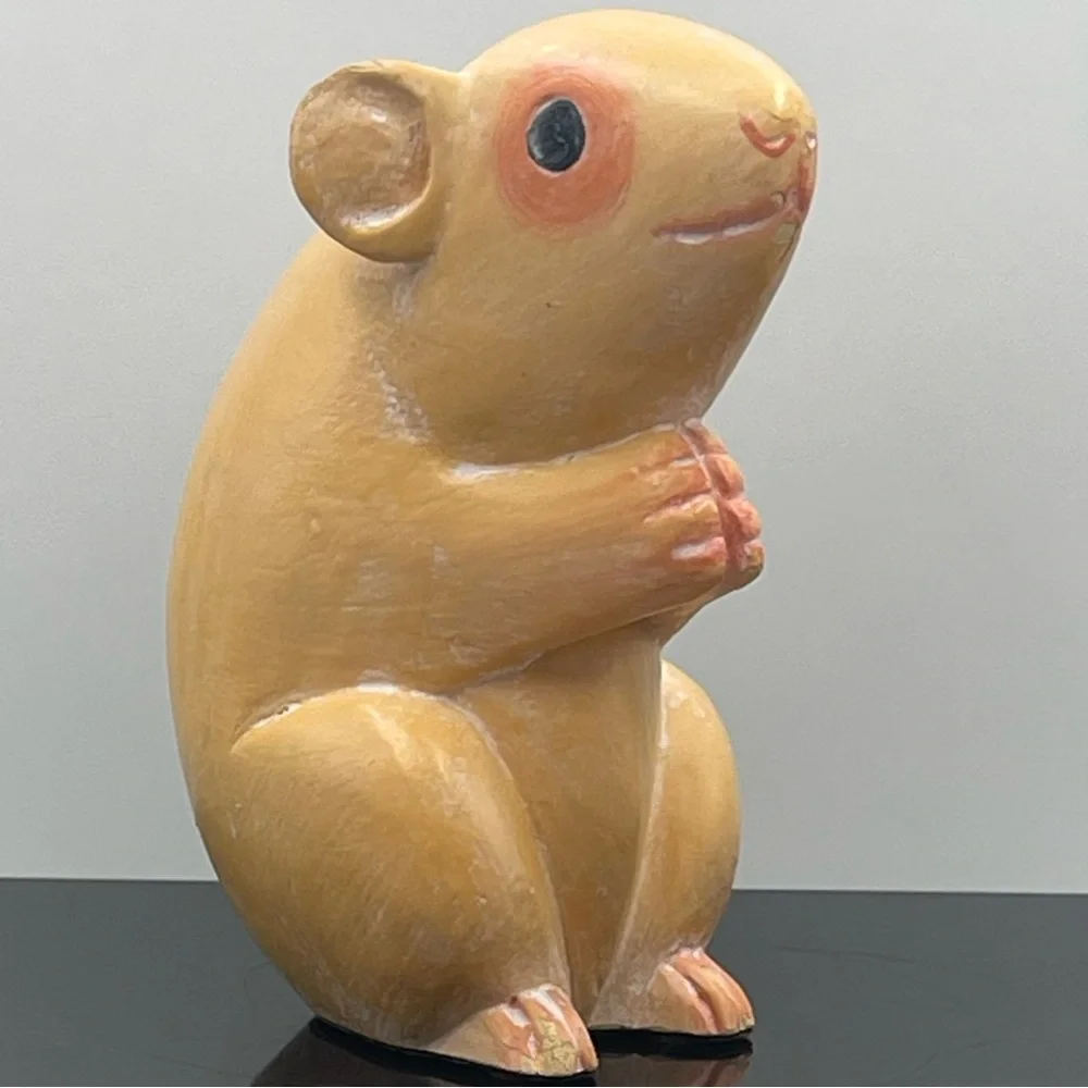 Vintage 6” Solid Wood Mouse / Hamster Hand Carved & Hand Painted Sculpture